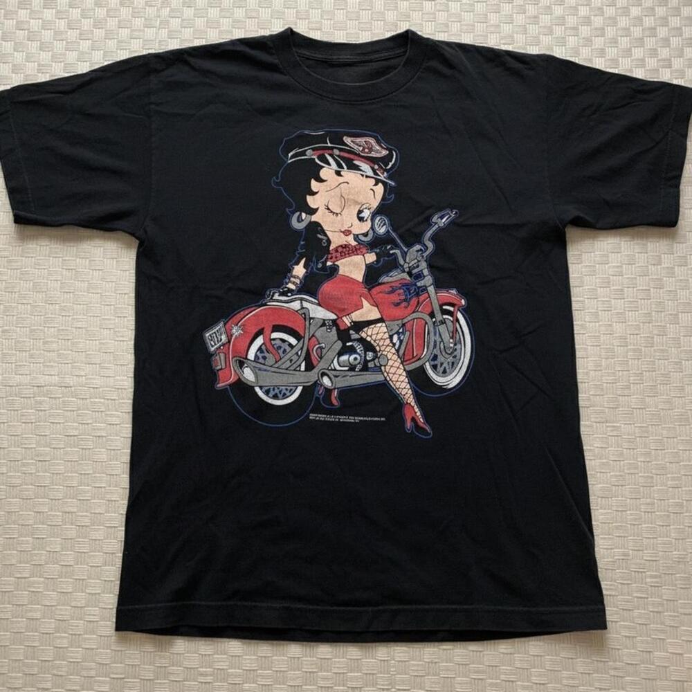 Betty Boop Biker Tee In Black And Red